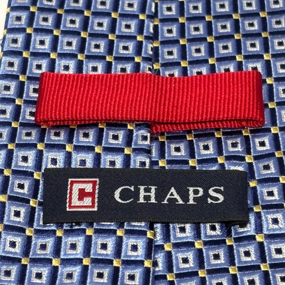 Chaps Silk Tie Mens OS Blue‎ Geometric Square Pattern Classic Formal Preppy